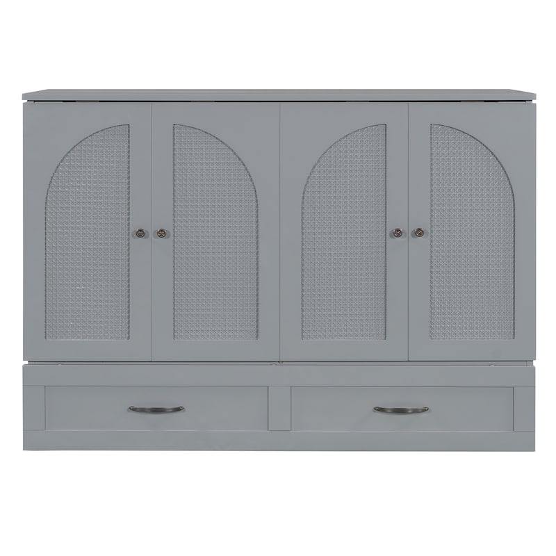 Full Size Murphy Bed with Large Drawers, Gray
