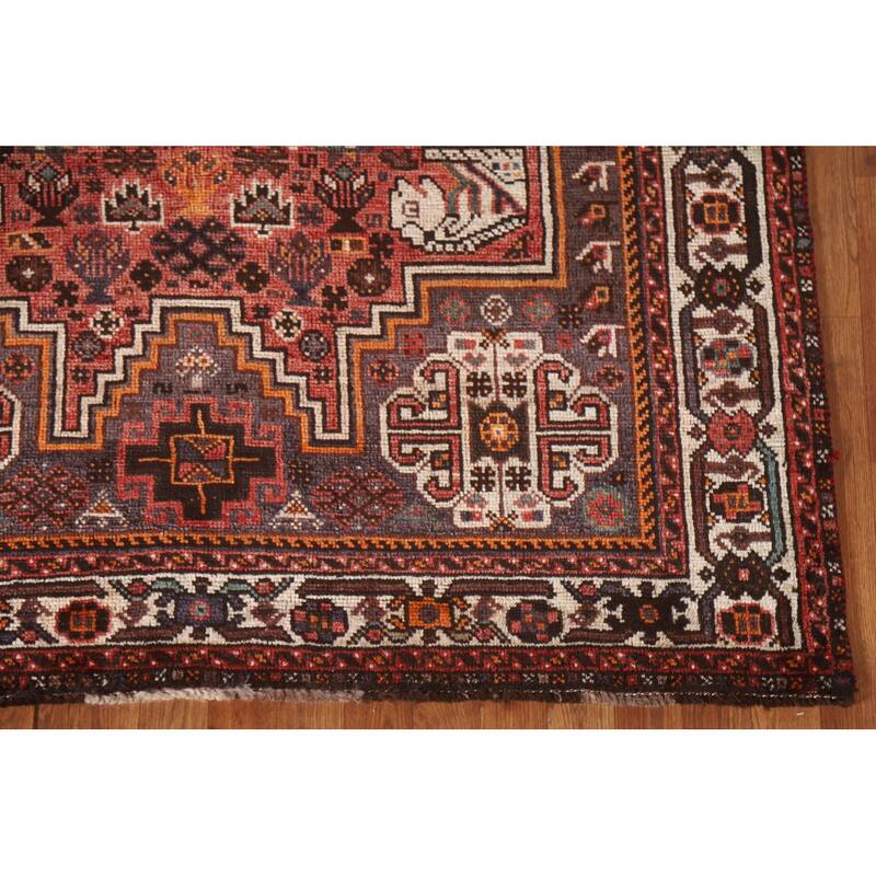 Tribal Pink Qashqai Persian Vintage Area Rug Handmade Wool Carpet - 5'4"x 8'6"