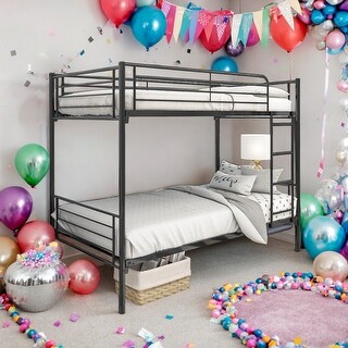 Twin Over Twin Bunk Bed Platform Metal Bed,Ladder,10'' Under Storage Space