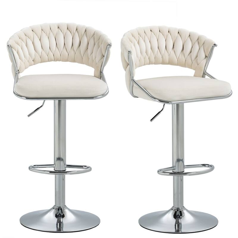 2/4 Set Velvet Adjustable Counter Stools Swivel Bar Stools With Backs - 24"-33"