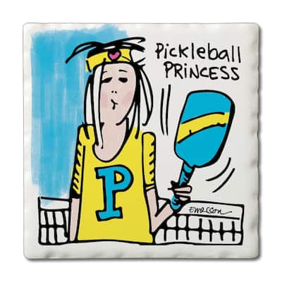 Pickelball Princess 4 Pack Absorbent Stone Coasters with Cork Backing 4" Square Made in The USA Absorbent Wipes Clean