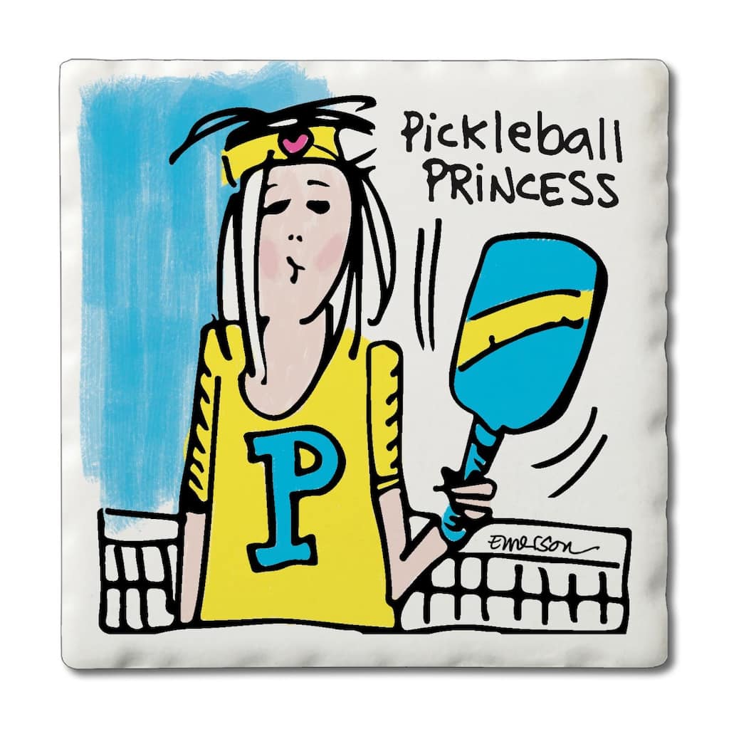 Pickelball Princess 4 Pack Absorbent Stone Coasters with Cork Backing 4" Square Made in The USA Absorbent Wipes Clean