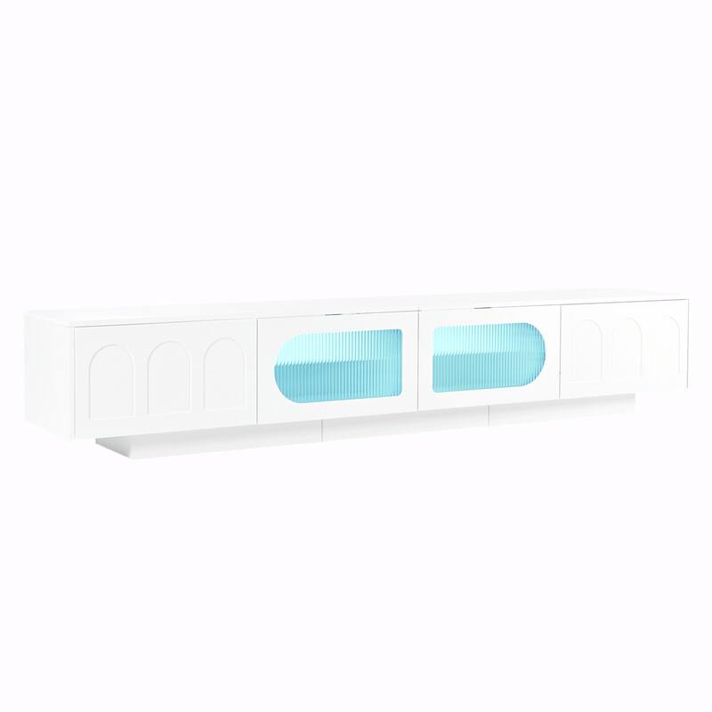 Functional TV Stand with Arched Cabinet Doors, Entertainment Center with APP-Controlled Smart LED Light