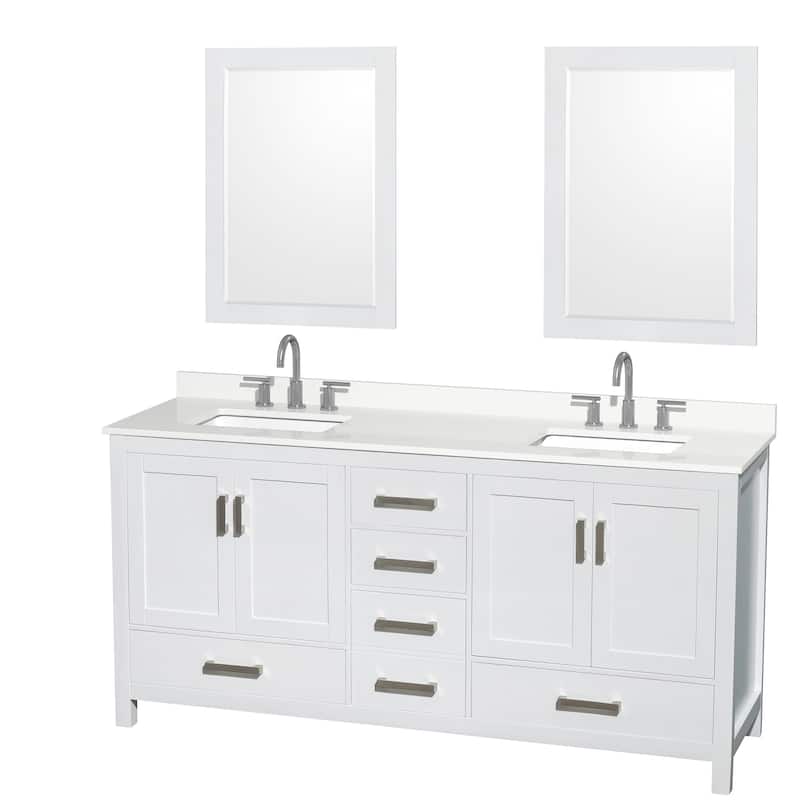 Wyndham Collection WCS141472D-QTZ-US3M24 Sheffield 72" Free Standing - White / White Quartz Top / Brushed Chrome Hardware