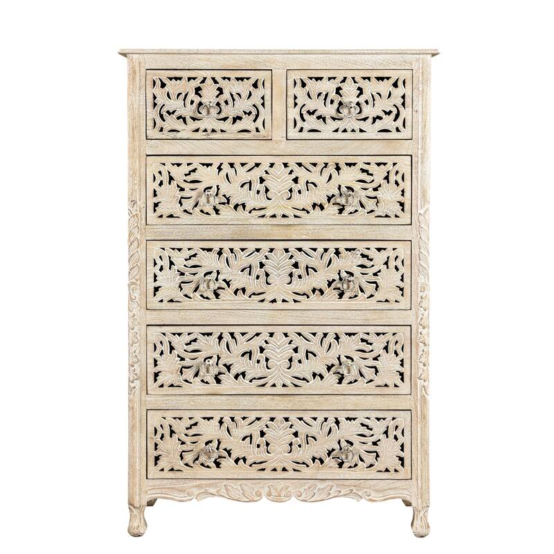 Florence Floral Carved Wood 6-Drawer Chest