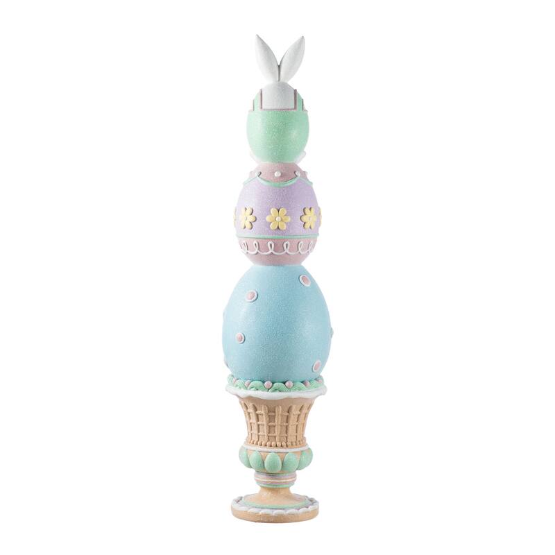 Glitzhome 30.5"H Easter Resin Macaron Stacked Egg & Bunny Porch Decor