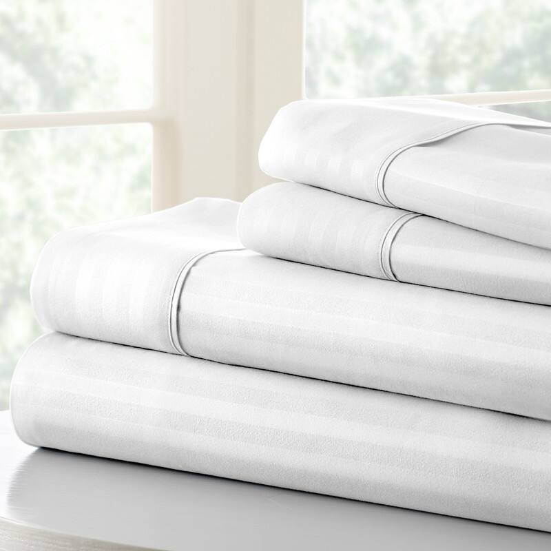 Simply Soft 4-piece Deep Pocket Striped Embossed Bed Sheet Set - Twin - White