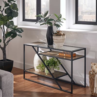 Kita Black Metal Parquet Wood and Glass Sofa Table by iNSPIRE Q Modern - Sofa Table