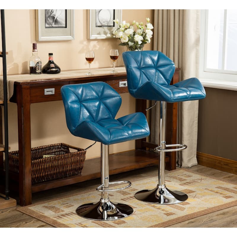 Roundhill Furniture Glasgow Height-adjustable Tufted Faux Leather Bar Stools (Set of 2)