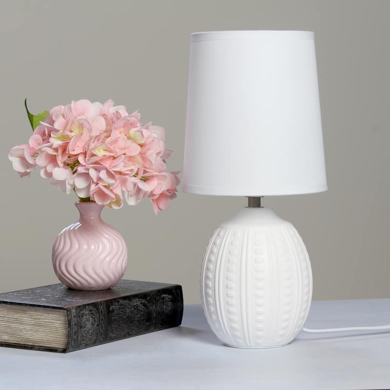 Ceramic Oval Table Lamp with Fabric Shade for Bedroom, Living Room - 6 x 6 x 13 in. (L x W x H)