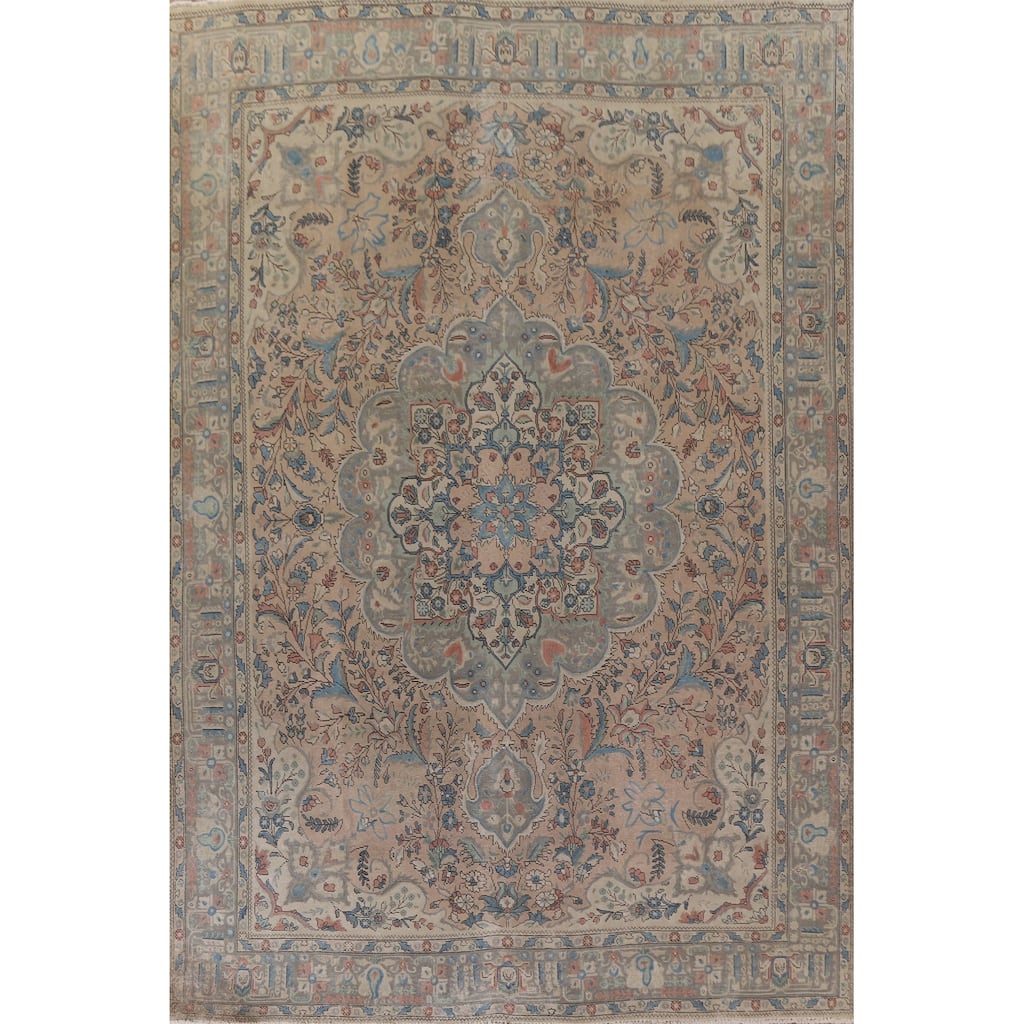 Hand Knotted Oriental 100% Wool Carpet Traditional Floral Pink Tabriz Area Rug - 12' 6'' X 9' 6''