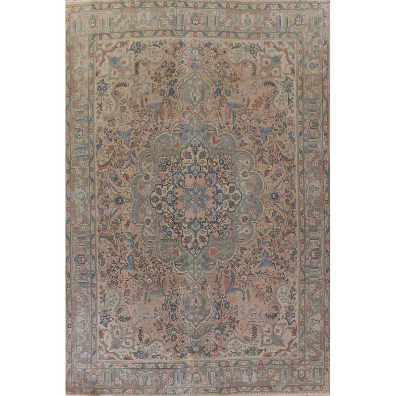 Hand Knotted Oriental 100% Wool Carpet Traditional Floral Pink Tabriz Area Rug - 12' 6'' X 9' 6''