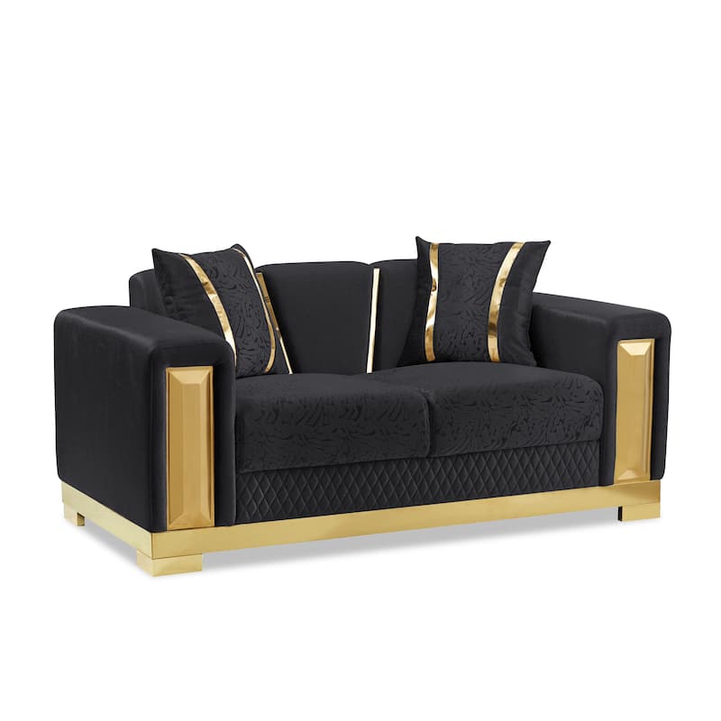 Furniture of America Maxine Glam Solid Wood Loveseat with Accent Pillows - Black