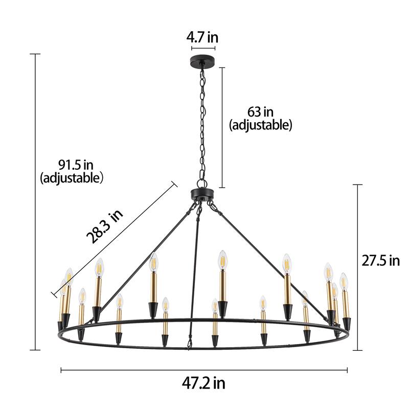 15-Light Wagon Wheel Chandelier Farmhouse Chandelier Traditional Chandelier for Dining Room - 15Light