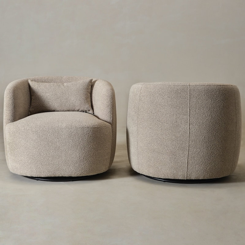 KINWELL 34" Wide Boucle Upholstered Sherpa Swivel Armchair (Set of 2)