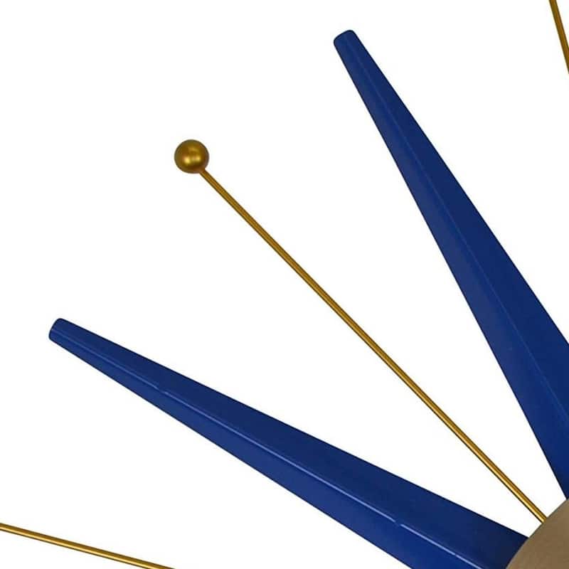 HomeRoots 27" Blue And Gold Metal Silent Analog Starburst Wall Clock - 27.00 in. x 27.00 in. x 2.00 in.