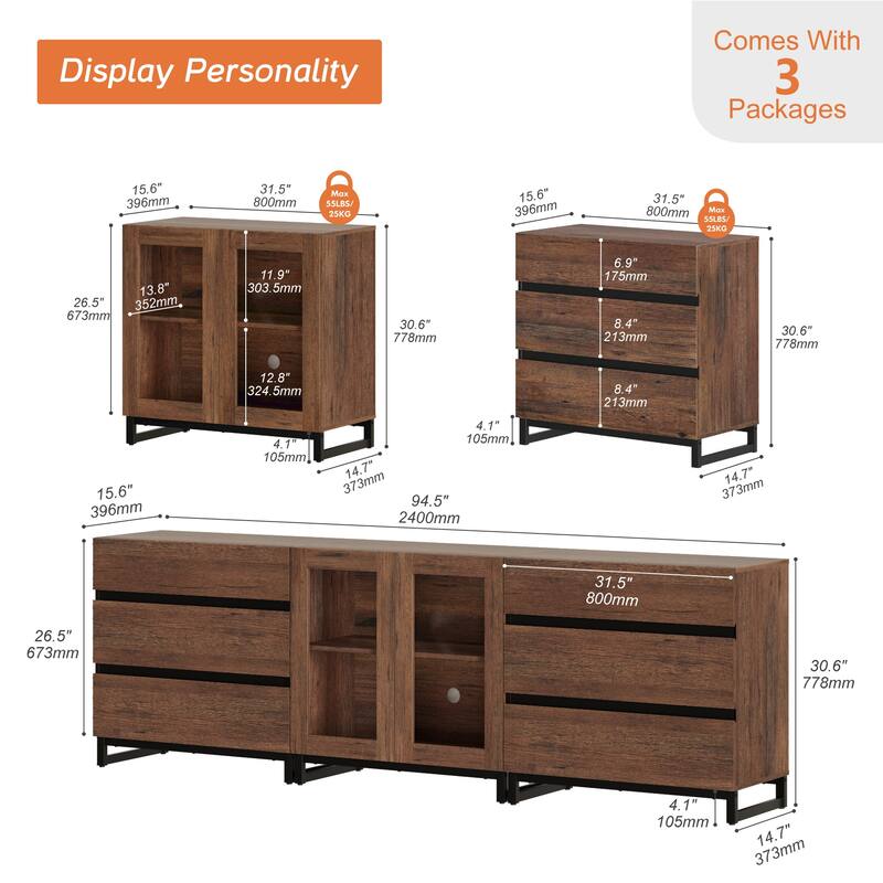 WAMPAT 3 in 1 Multifunctional Sideboard Buffet Cabinets with 6 Glass Doors, Coffee Bar Cabinet Storage Cabinet for Kitchen