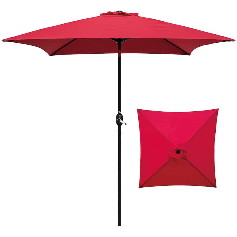 Davee Furniture 6.5' Square Patio Umbrella Outdoor Table Market Umbrella with Tilt/Crank, 4 Ribs (Red)