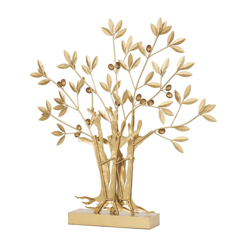 Metal Tree Metallic Decorative Sculpture with White Leaves - Gold - Roche River Decor