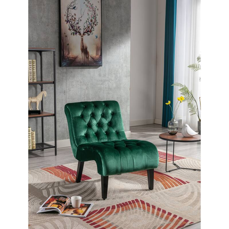 Modern velvet armless lounge chair with upholstered fabric solid wood legs for bedroom, living room, office