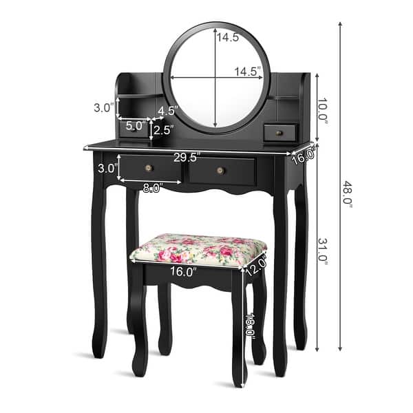 dimension image slide 1 of 3, Costway Makeup Vanity Table Drawers Oval Dressing Table Kids Gift
