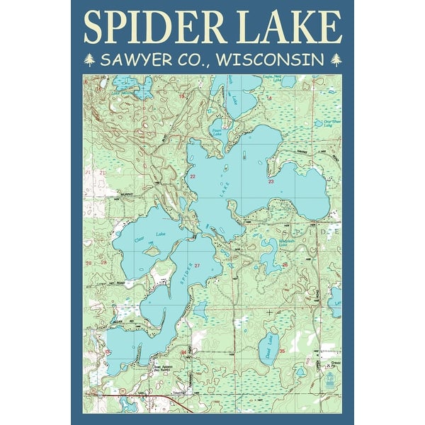 Shop Spider Lake Chart Sawyer County Wisconsin Lantern Press