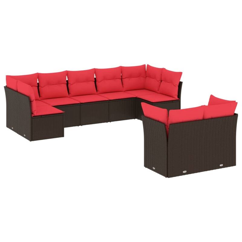 vidaXL 9/10 Piece Patio Sofa Set with Cushions Black/Brown/Gray Poly Rattan - 21.7 x 24.4 x 27.2