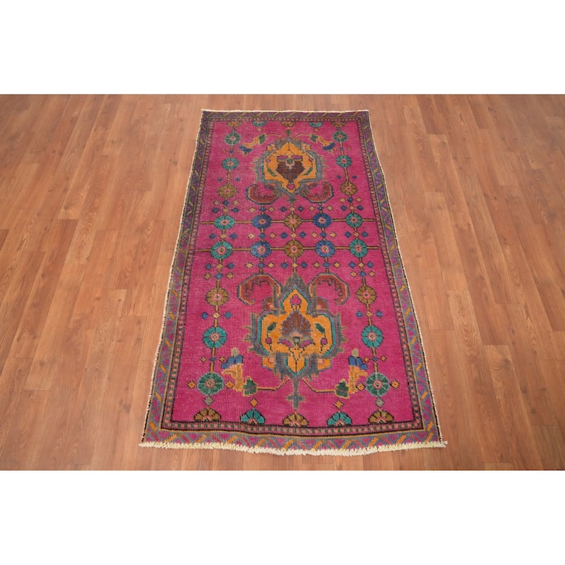Hand Knotted Oriental 100% Wool Carpet Traditional Geometric Pink Tabriz Area Rug - 4' 9'' X 2' 7''
