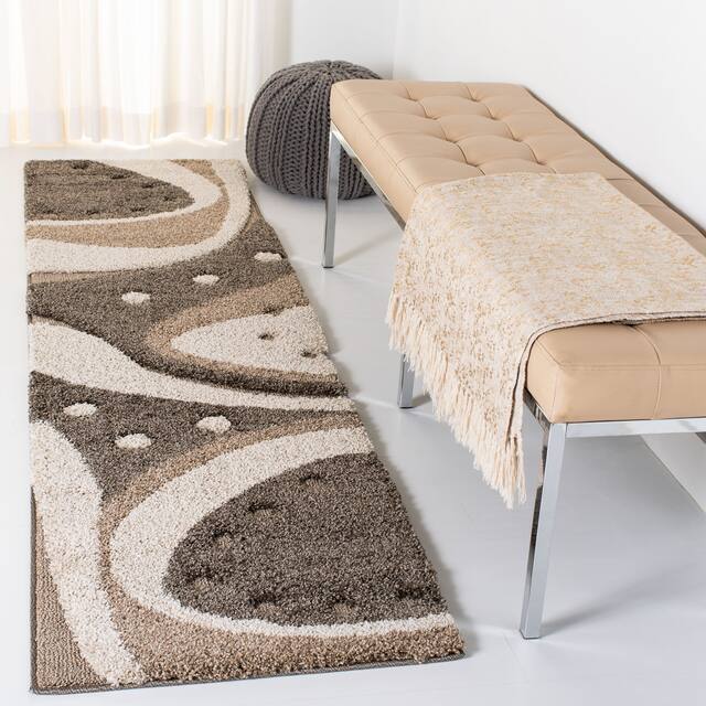 SAFAVIEH Florida Shag Riet Abstract 1.2-inch Thick Rug - 2'3" x 8' Runner - Brown/Ivory