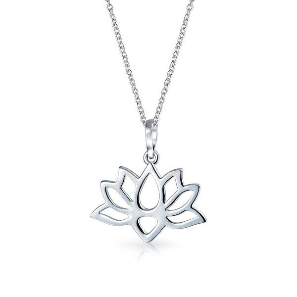 slide 1 of 5, Lotus Flower Blossom Cut Out Pendant Necklace Yogi 925 Sterling Silver Silver