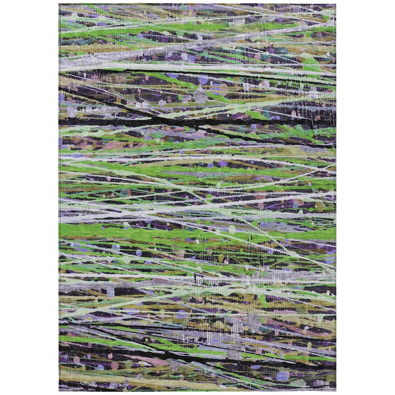 Machine Washable Indoor/Outdoor Abstract Stripes Chantille Rug