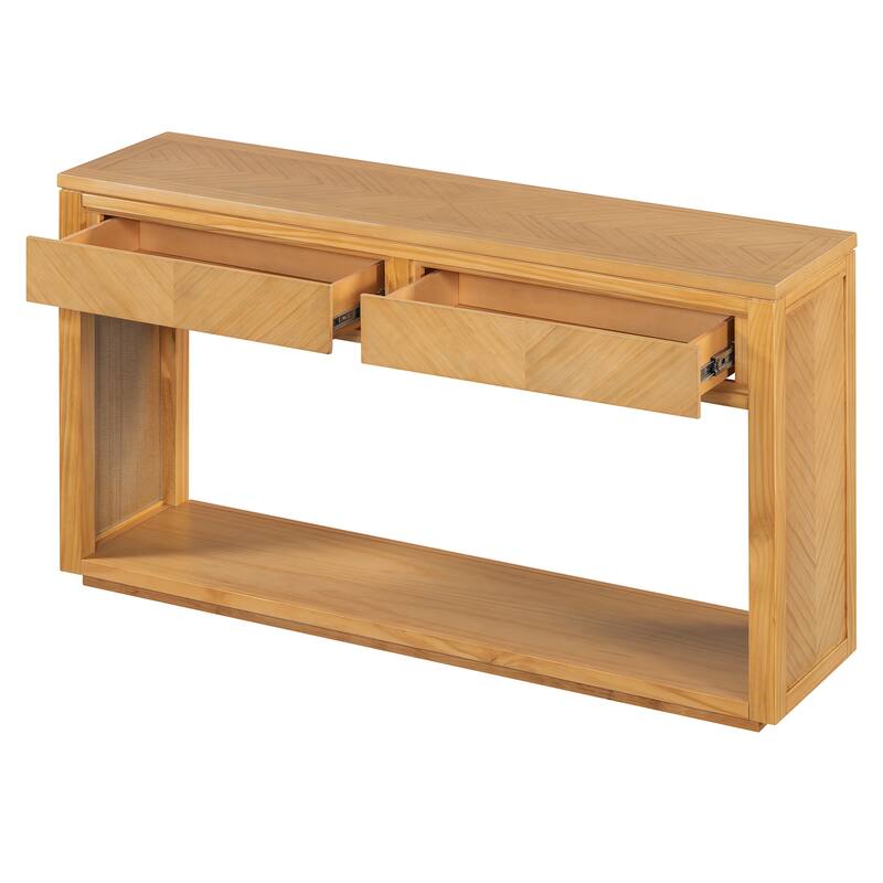 55" Rustic Wooden Entryway Console Table with Storage Drawers & Open Shelf
