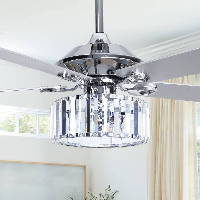52 Inch Chrome Ceiling Fan with Lights and Remote(5-blade)