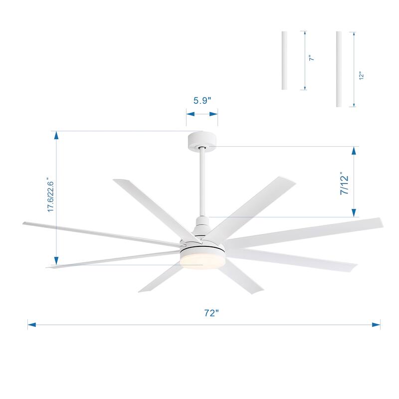 65/72/84 Inches Large LED Ceiling Fan with Light Remote(8-Blade)