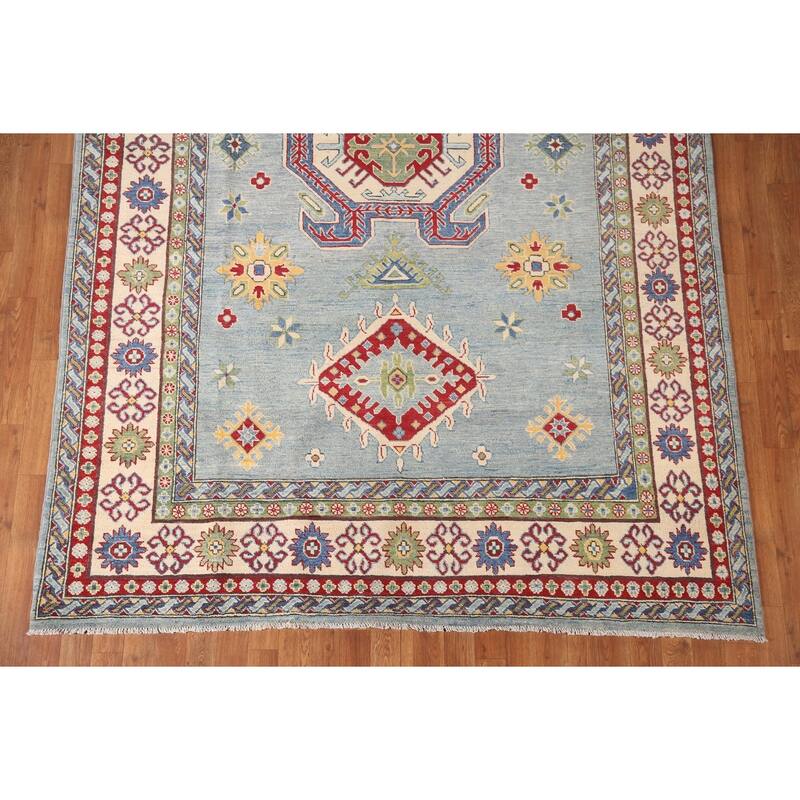Light Blue Kazak Area Rug Hand-Knotted Traditional Wool Carpet - 6'6" x 9'7"