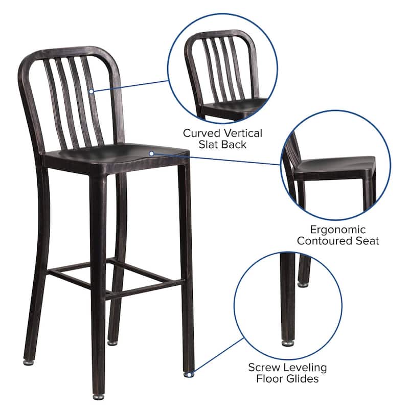 30'' High Metal Indoor-Outdoor Barstool with Vertical Slat Back