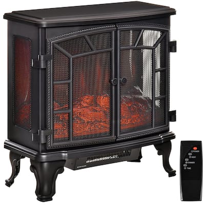 HOMCOM 25" Electric Fireplace Wood Stove, Freestanding Fireplace Heater, Timer and Remote Control, 750W/1500W, Black