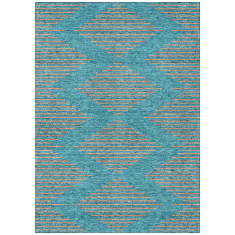 Machine Washable Indoor/ Outdoor Contemporary Geo Chantille Rug