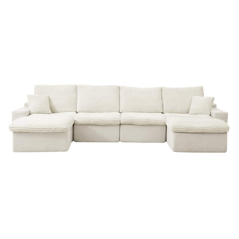 U Shaped Sectional with 2 Ottomans, Cloud Modular Sleeper Sofa Corduroy Chaise Lounge for Living Room, Deep Seat Recliner