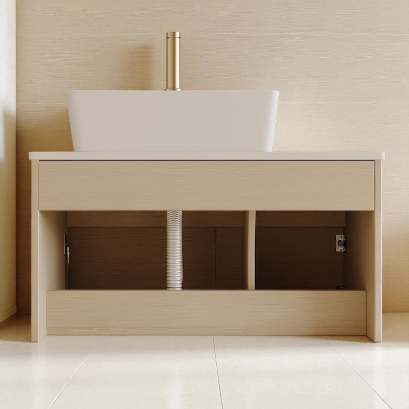 31.5" Floating Bathroom Vanity with Vessel Ceramic Sink Soft Close Drawer and Cabinet Storage