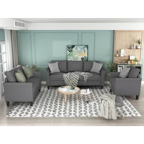 U_style Polyester-blend 3 Pieces Solid Wood Sofa Set Living Furniture Room Set Upholstered Sectional Sofa with Plastic Leg