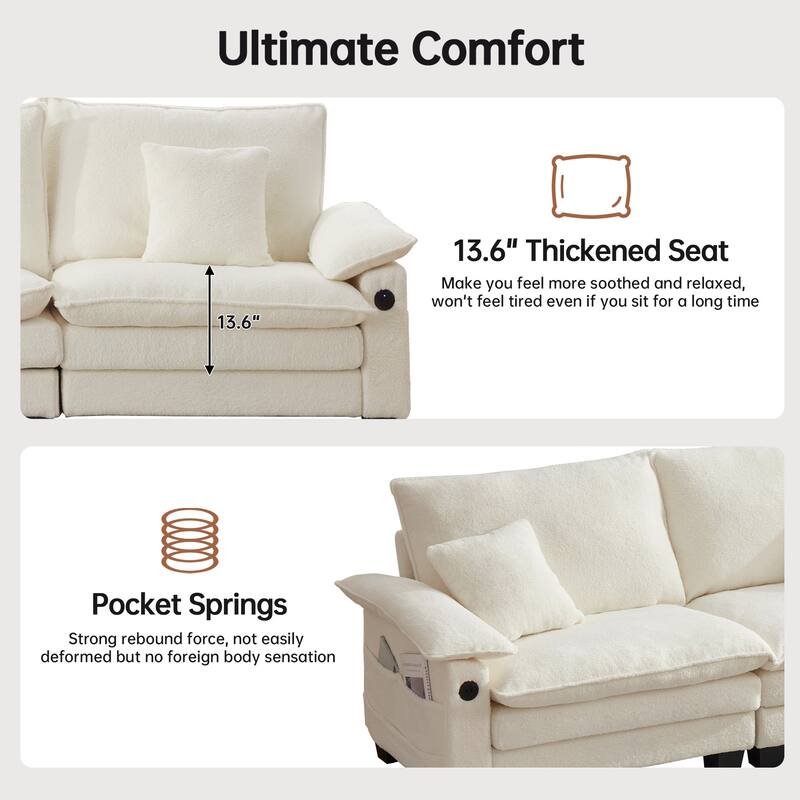 144" Modular Compression Sofa Set Convertible Sectional Sleeper Couch with 2 Ottomans