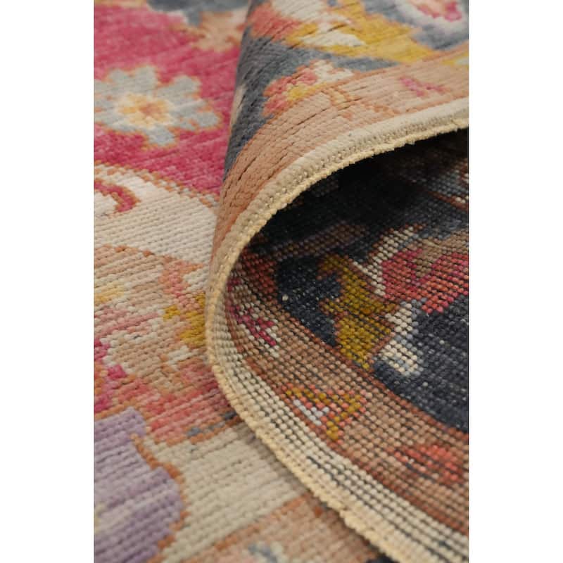 Hand Knotted Oriental 100% Wool Carpet Transitional Floral Pink Oushak Area Rug - 6' 10'' X 5' 0''