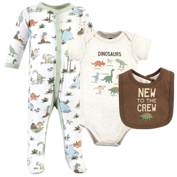 slide 1 of 1, Hudson Baby Infant Boy Cotton Sleep and Play, Bodysuit and Bandana Bib Set, Dinosaur Adventures 0-3 Months - Dinosaur Adventures