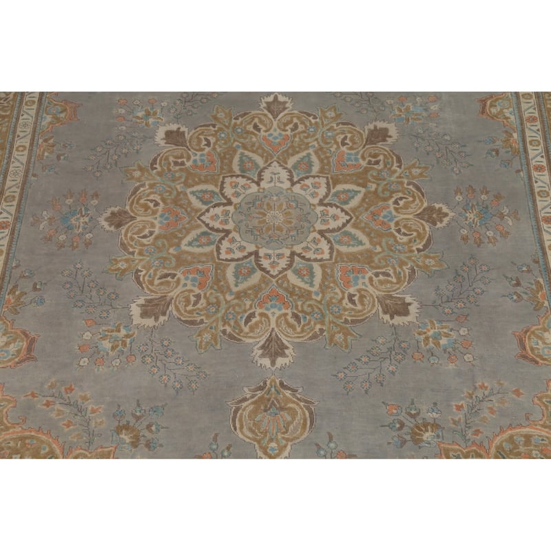 Gray Tabriz Persian Vintage Area Rug Handmade Wool Carpet - 9'5"x 12'5"