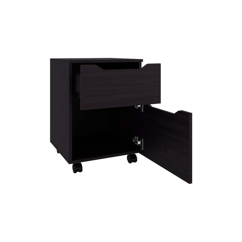 Black Modern Nightstand with Two Drawers and Rolling Design