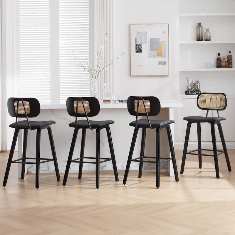 26-inch Wood Counter Height Bar Stools with Rattan Back