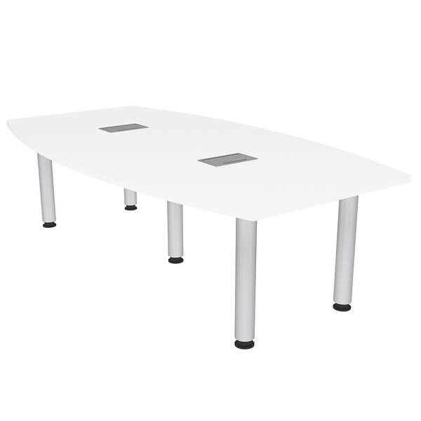 7' Boat Shaped Conference Room Table Power And Data Silver Post Legs