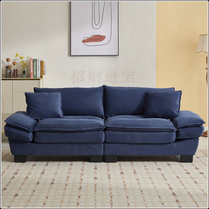 Corduroy Sofa Sleeper with Pillows - Blue