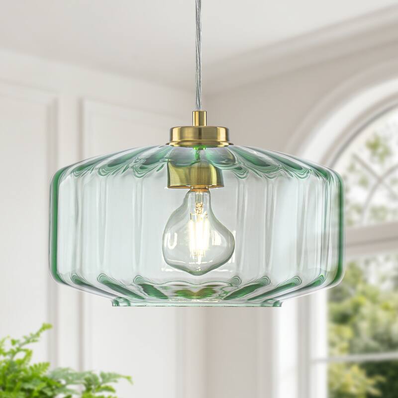 Starsky 1-Light Textured Glass Drum Pendant Light - Green